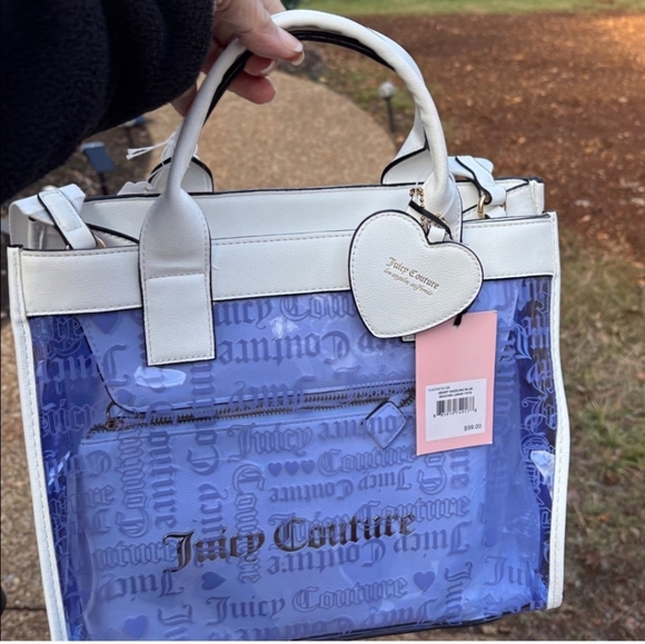 Juicy Couture Handbags - Juicy Couture White and Blue Tote Bag With Matching Cosmetic Bag